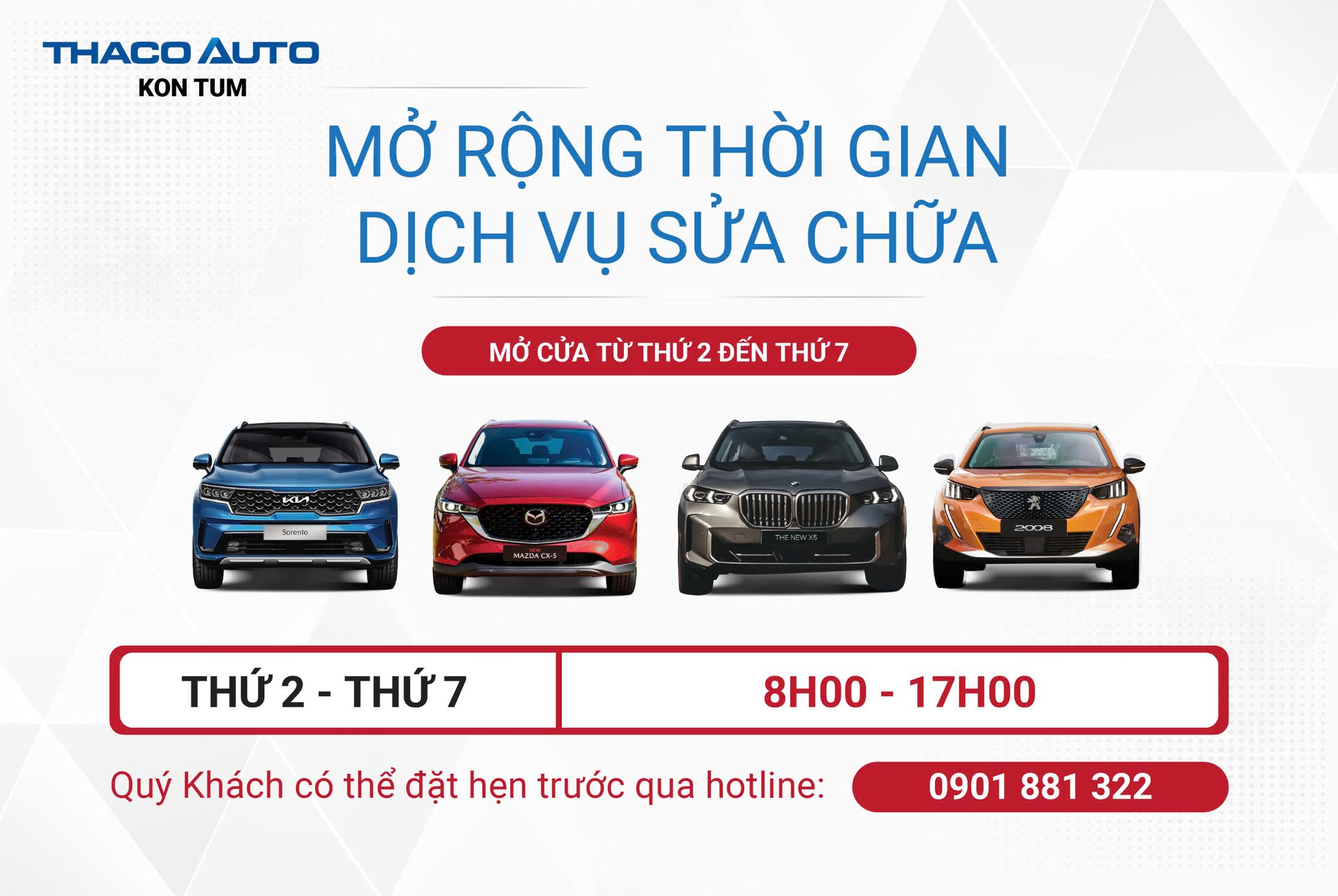 Thông báo mở rộng thời gian làm việc tại THACO AUTO Kon Tum