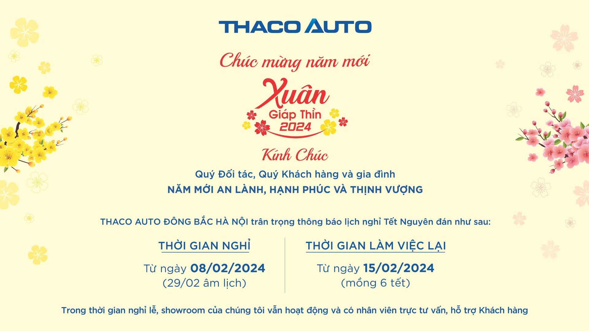 THÔNG BÁO LỊCH TRỰC TẾT GIÁP THÌN 2024