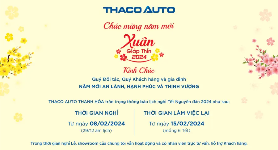 THACO AUTO THANH HÓA THÔNG BÁO LỊCH NGHỈ TẾT