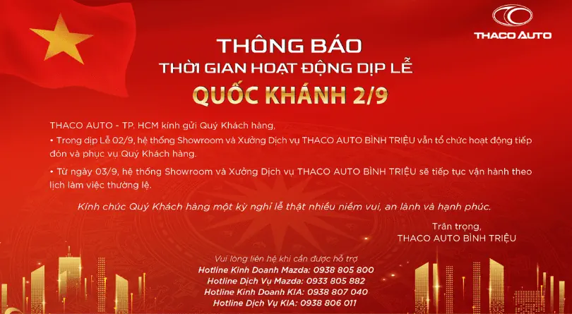 THÔNG BÁO THỜI GIAN HOẠT ĐỘNG DỊP LỄ QUỐC KHÁNH 02/9