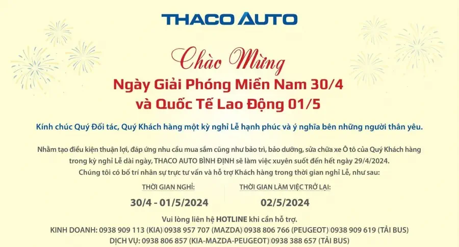THÔNG BÁO LỊCH HOẠT ĐỘNG TRONG DỊP LỄ 30/04 - 01/05