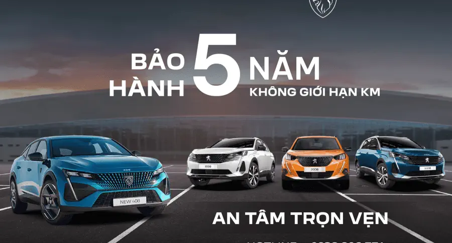THACO AUTO áp dụng chính sách bảo hành “5 NĂM KHÔNG GIỚI HẠN KILOMET” cho xe Peugeot