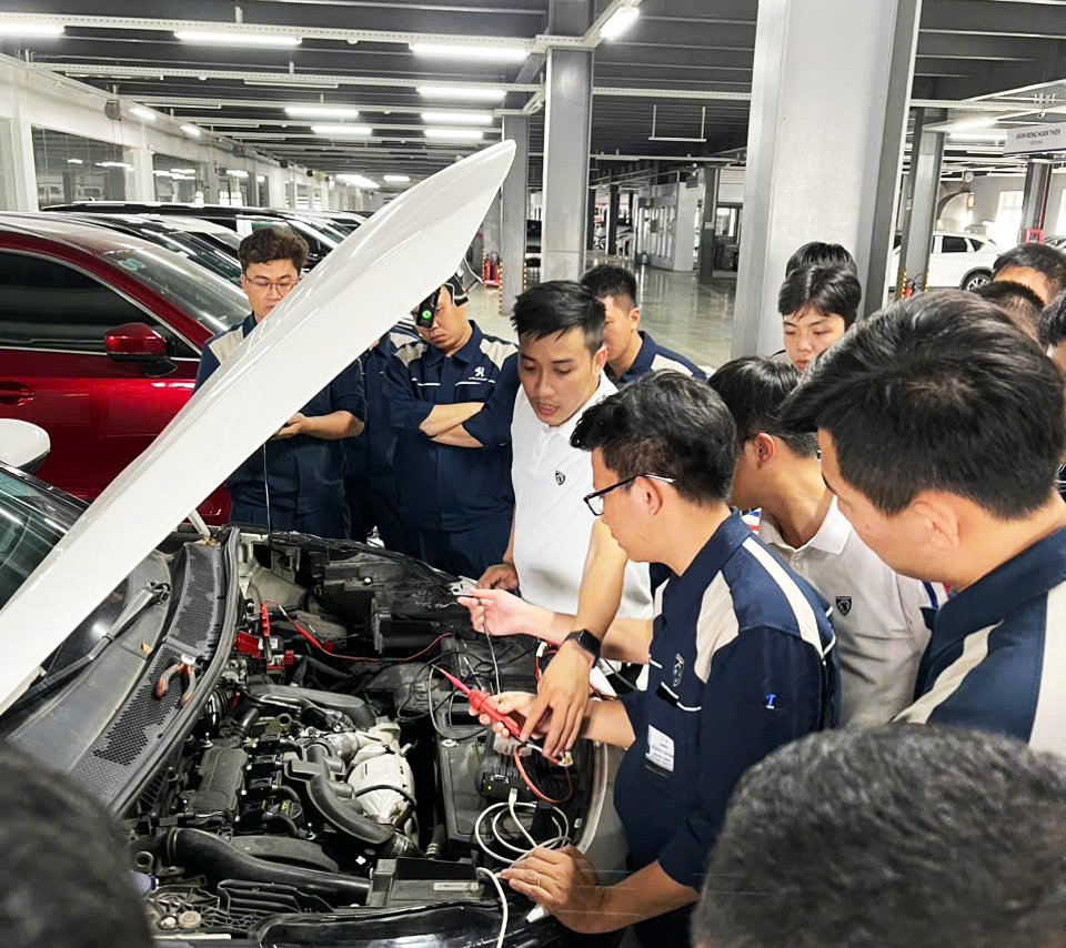 Nhân sự kỹ thuật THACO AUTO An Giang tham gia chương trình huấn luyện chẩn đoán điện động cơ xe Peugeot