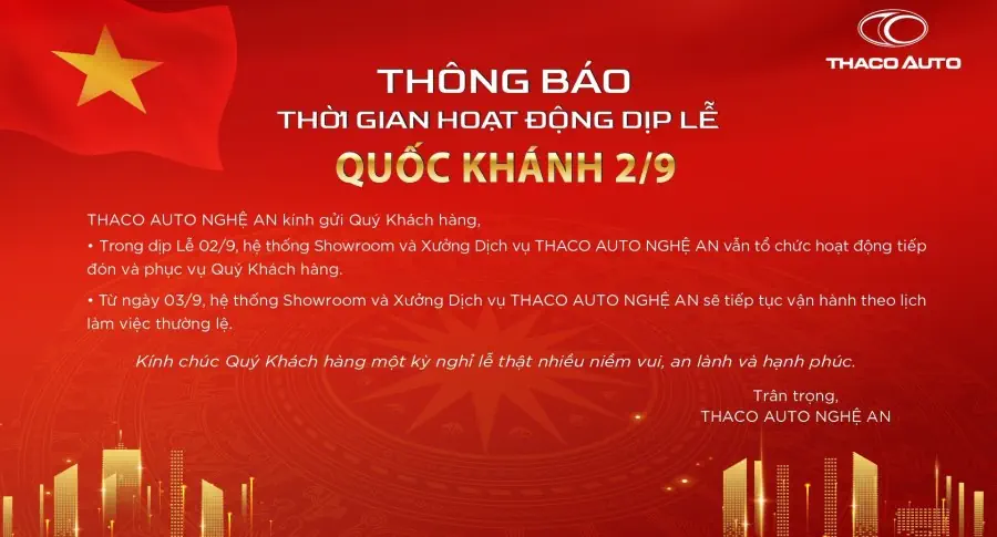 THÔNG BÁO THỜI GIAN HOẠT ĐỘNG DỊP LỄ QUỐC KHÁNH 02/9