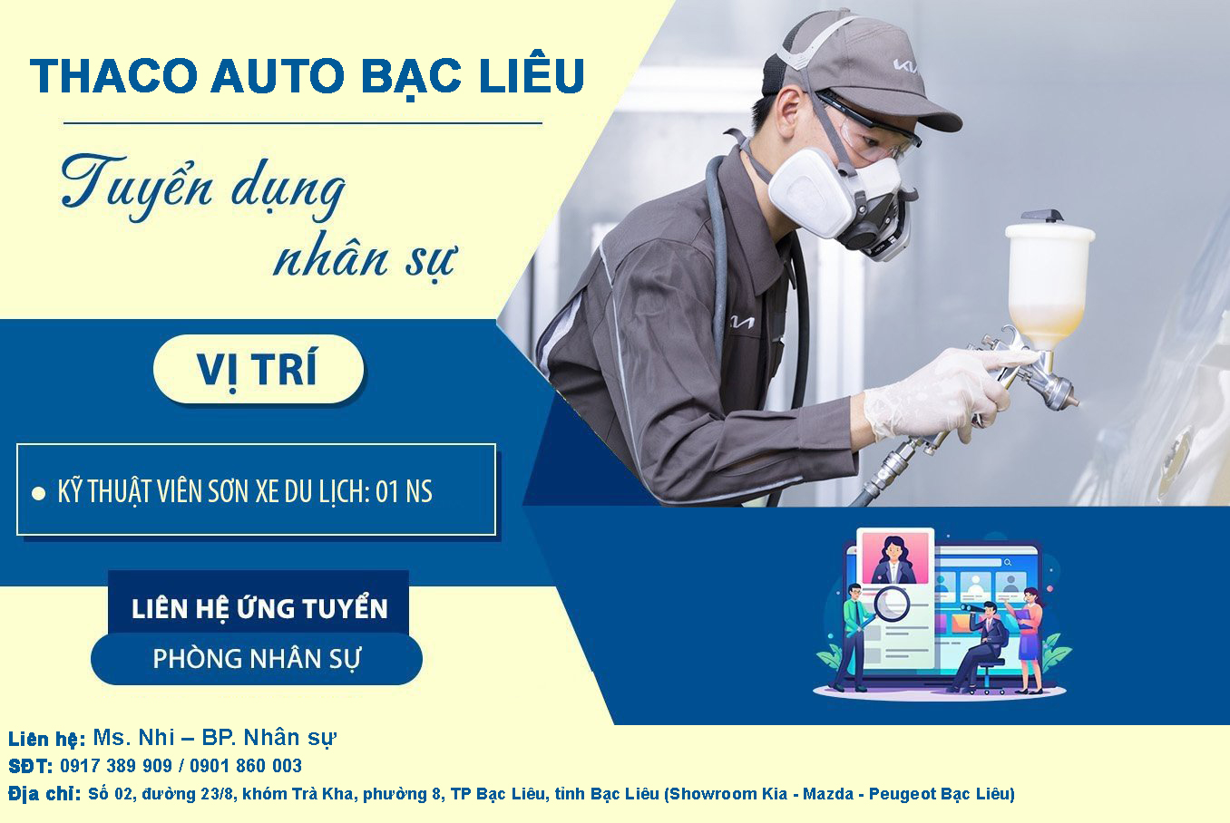 TUYỂN DỤNG KỸ THUẬT VIÊN SƠN XE DU LỊCH: 01 NS