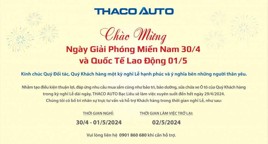 THÔNG BÁO LỊCH HOẠT ĐỘNG TRONG DỊP LỄ 30/04 - 01/05