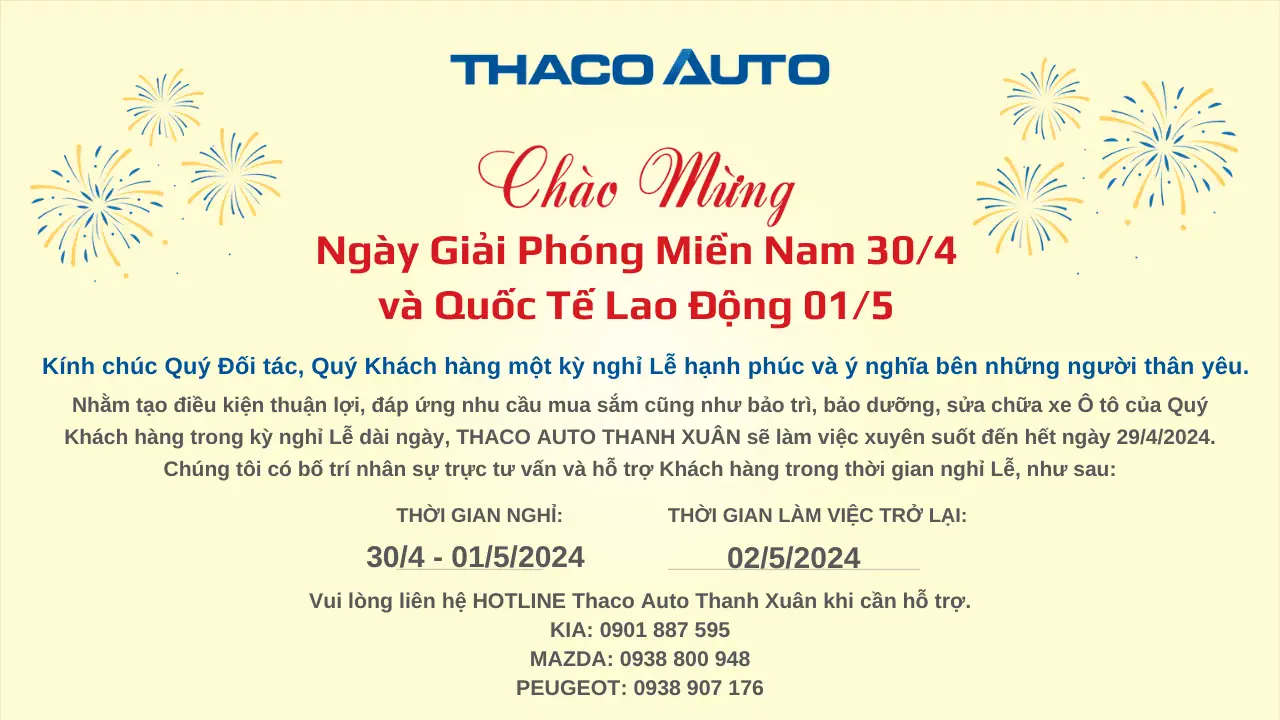 THACO AUTHO THANH XUÂN THÔNG BÁO NGHỈ LỄ 30/4 - 1/5