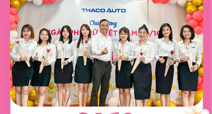 Nữ CBNV THACO AUTO BÌNH DƯƠNG rạng rỡ trong Ngày Phụ nữ Việt Nam 20/10  Nhiều đóa hoa, phần quà cùng các hoạt động tri ân ý nghĩa được THACO AUTO BÌNH DƯƠNG trao gửi đến toàn thể nữ CBNV nhân ngày Ngày Phụ nữ Việt Nam 20/10.