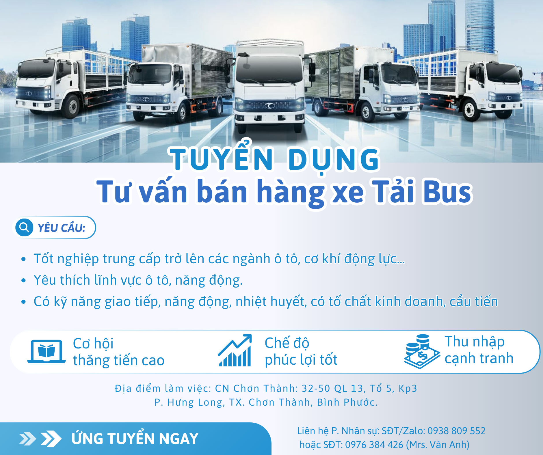 THACO AUTO Bình Phước tuyển dụng Tư Vấn Bán Hàng Xe Tải Bus