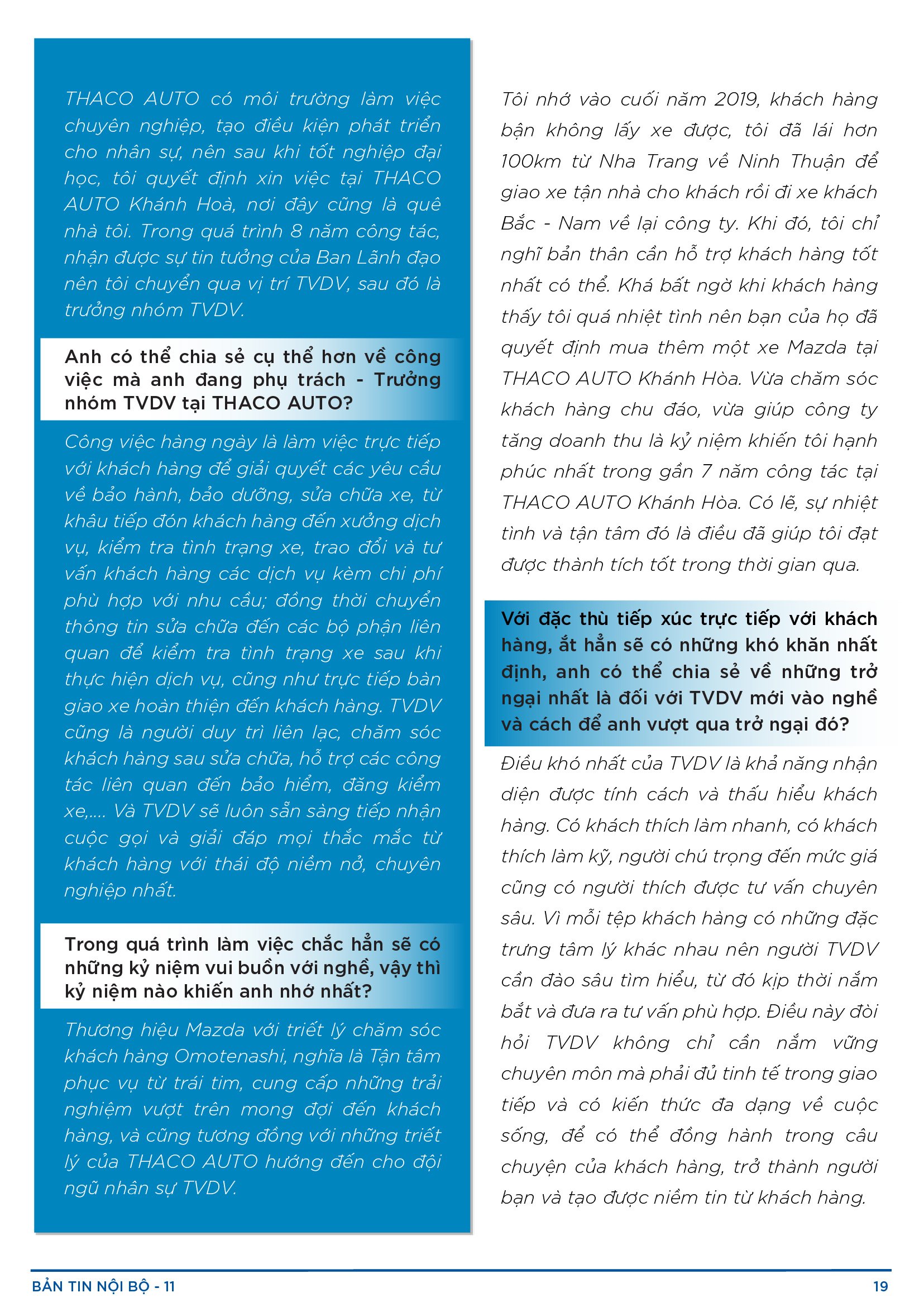 BẢN TIN NỘI BỘ SỐ 11-19