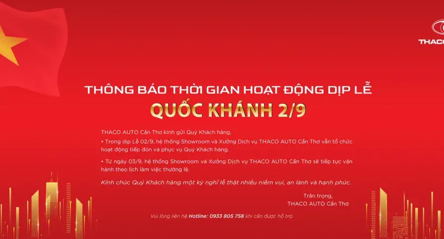 THÔNG BÁO THỜI GIAN HOẠT ĐỘNG DỊP LỄ QUỐC KHÁNH 02/9