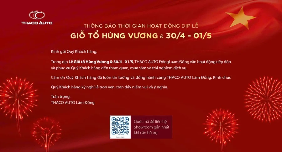 THÔNG BÁO THỜI GIAN HOẠT ĐỘNG DỊP LỄ GIỖ TỔ HÙNG VƯƠNG & 30/4 - 01/5