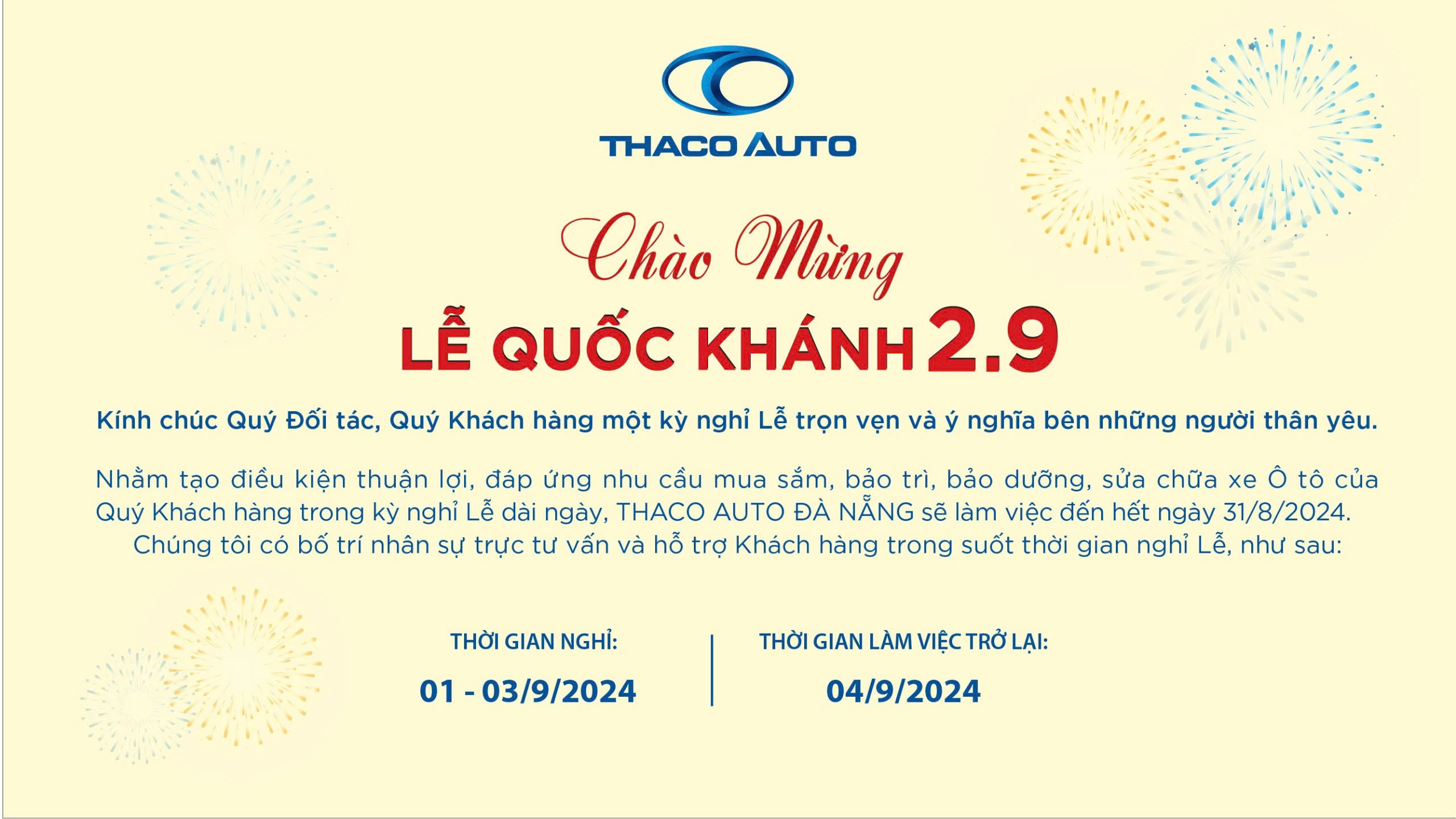 THACO AUTO ĐÀ NẴNG CHÀO MỪNG QUỐC KHÁNH VIỆT NAM 2/9​