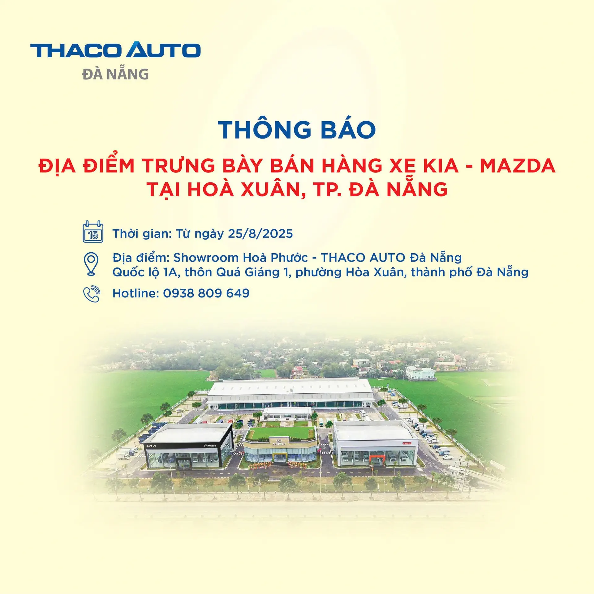 THACO AUTO ĐÀ NẴNG GIỚI THIỆU ĐỊA ĐIỂM TRƯNG BÀY BÁN HÀNG XE KIA – MAZDA TẠI SHOWROOM HÒA PHƯỚC