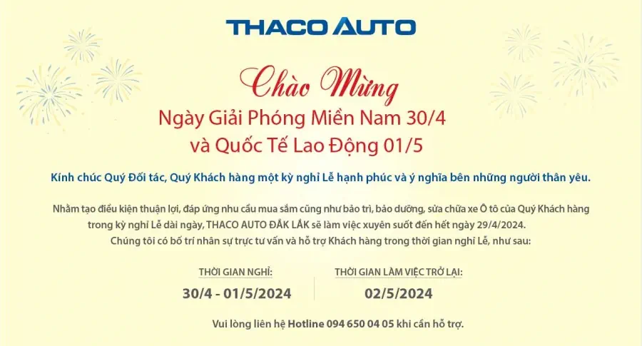 THÔNG BÁO LỊCH HOẠT ĐỘNG TRONG DỊP LỄ 30/04 - 01/05