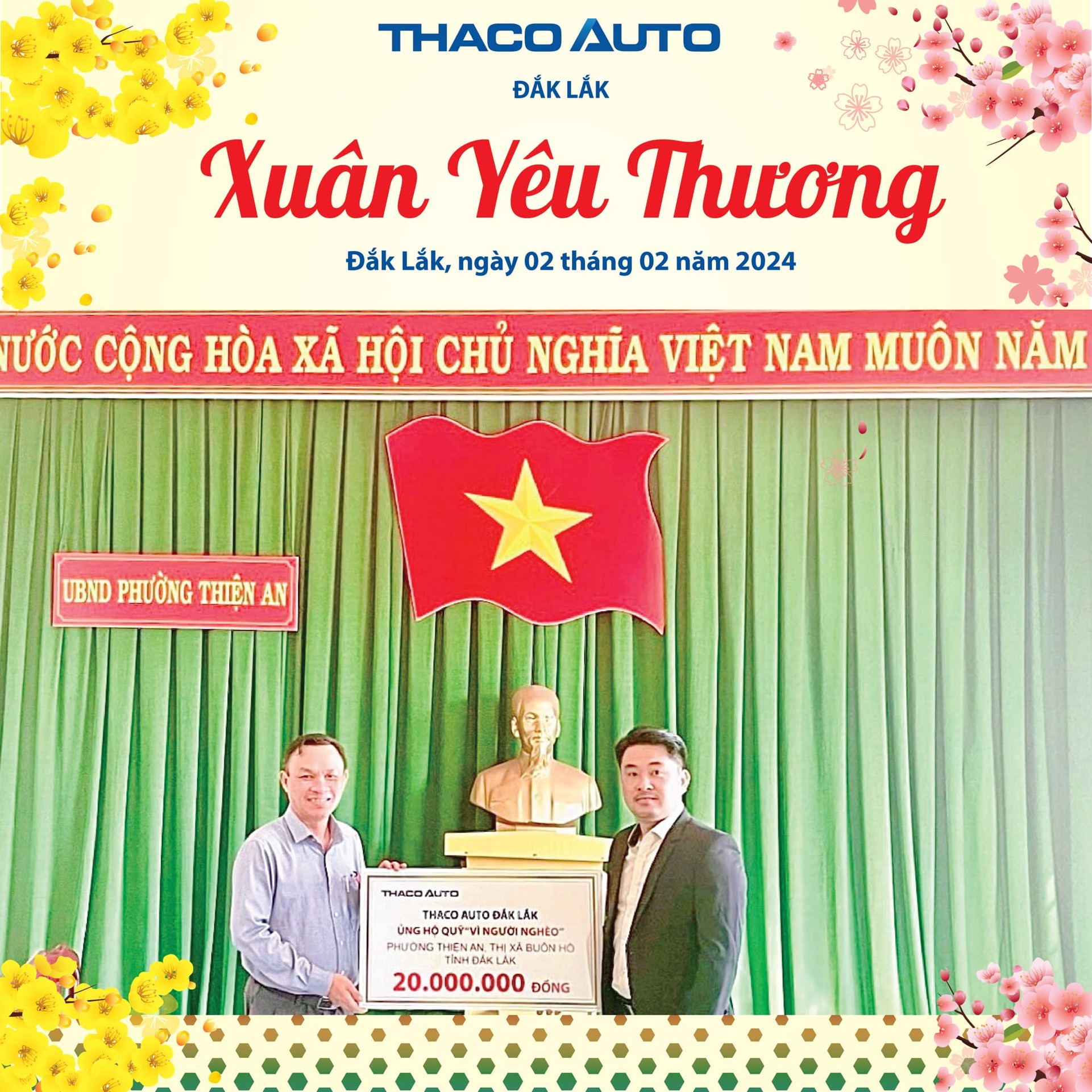 THACO AUTO Đắk Lắk - Chi nhánh Buôn Hồ tài trợ "Quỹ vì người nghèo" năm 2024 tại phường Thiện An, thị xã Buôn Hồ