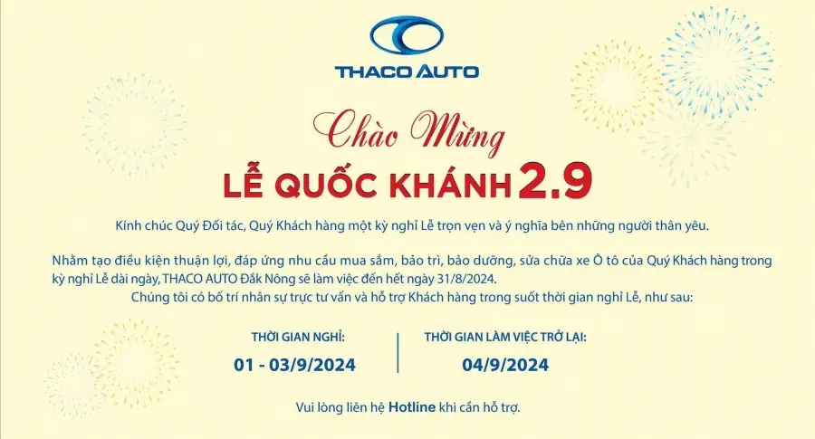 THACO AUTO Đắk Nông - Chào mừng Lễ Quốc Khánh 2/9