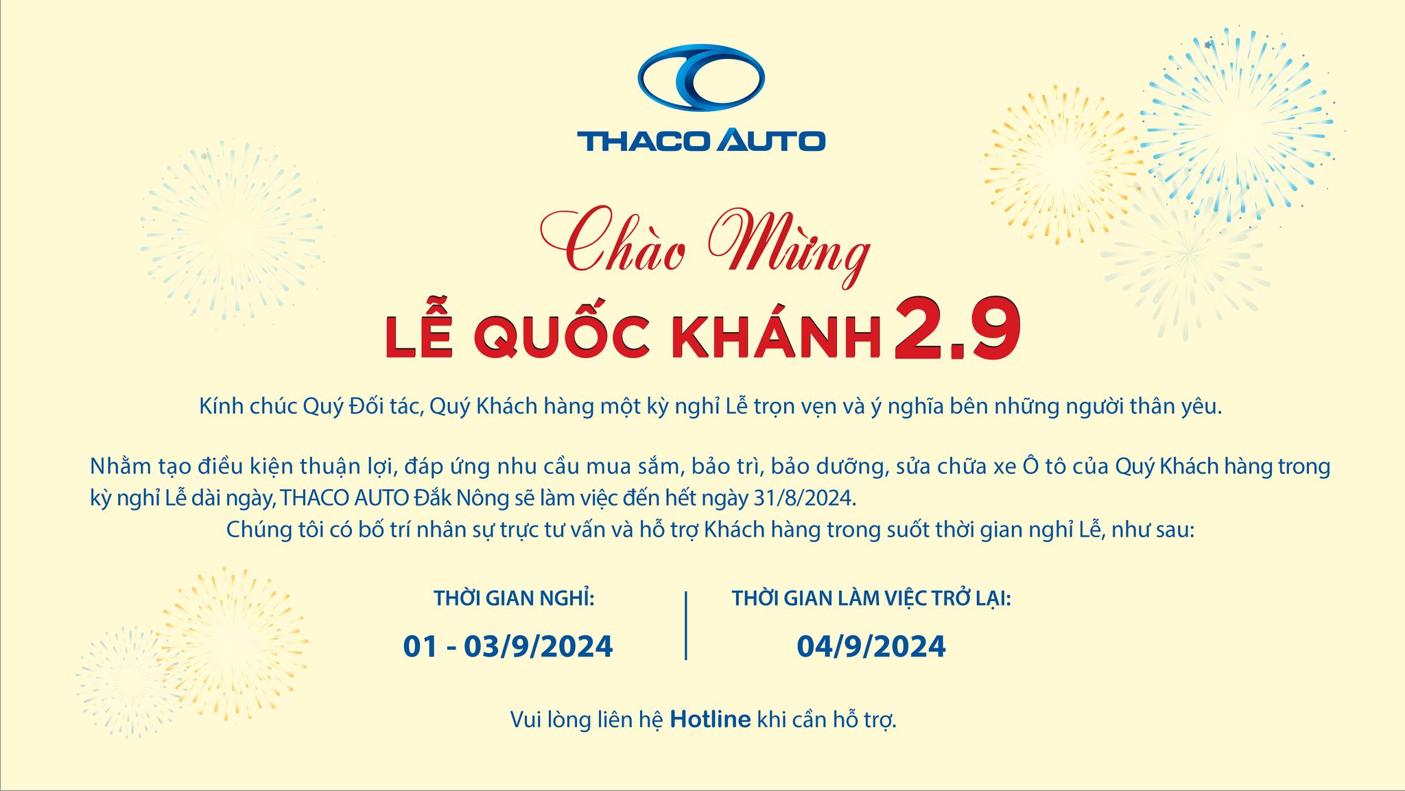 THACO AUTO Đắk Nông - Chào mừng Lễ Quốc Khánh 2/9