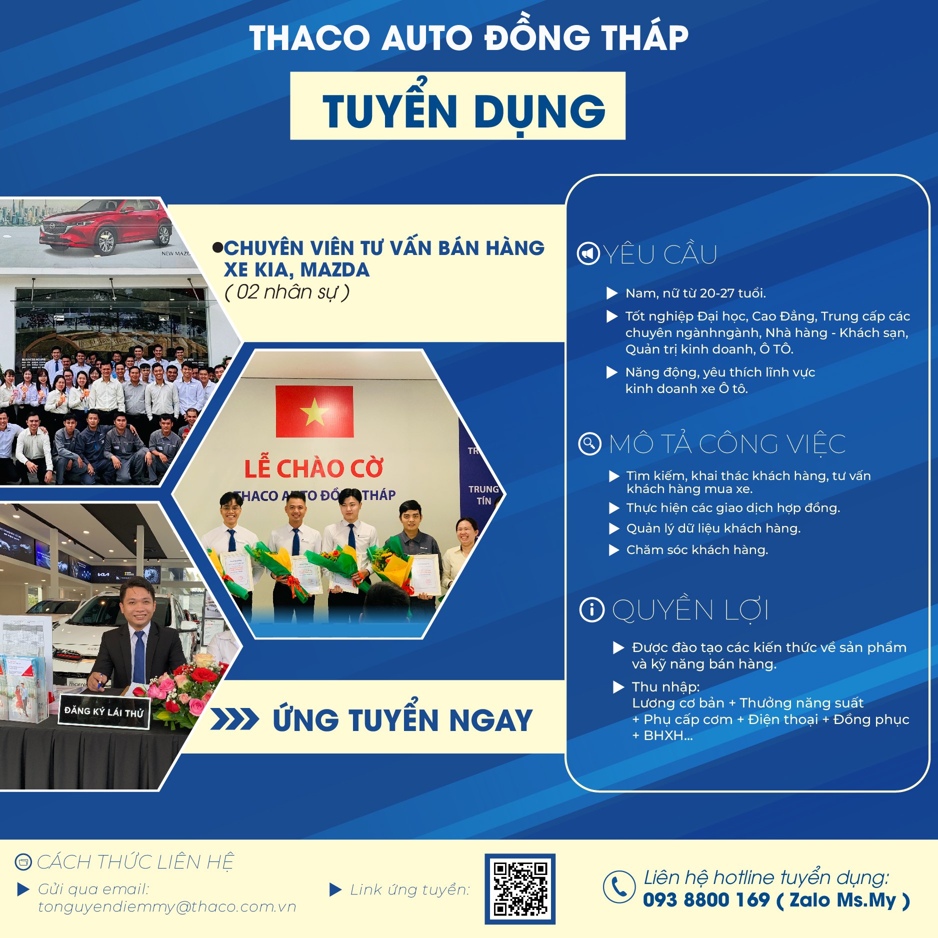 THACO AUTO Đồng Tháp tuyển dụng tư vấn bán hàng xe Kia, Mazda