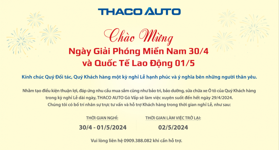 THÔNG BÁO LỊCH HOẠT ĐỘNG TRONG DỊP LỄ 30/04 - 01/05