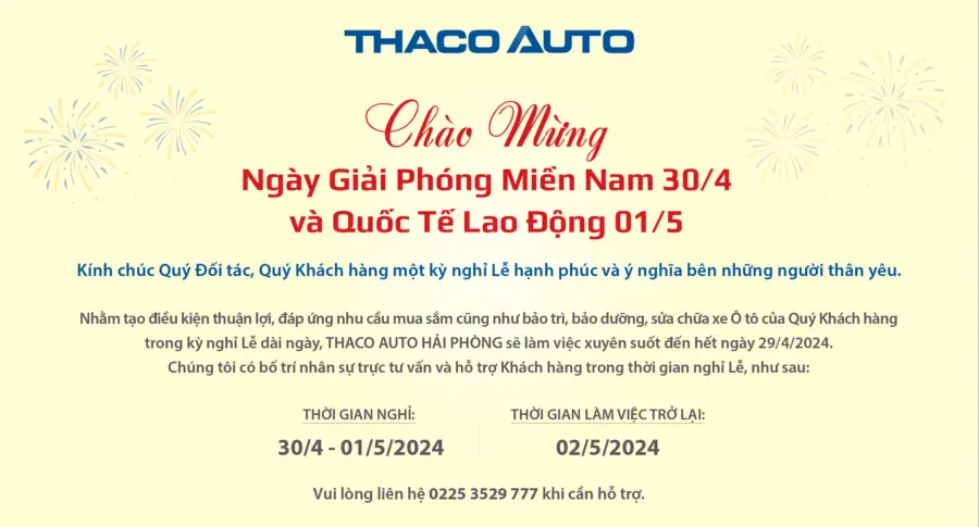 THÔNG BÁO LỊCH LÀM VIỆC VÀ NGHỈ LỄ GIẢI PHÓNG MIỀN NAM 30/4, QUỐC TẾ LAO ĐỘNG 01/5