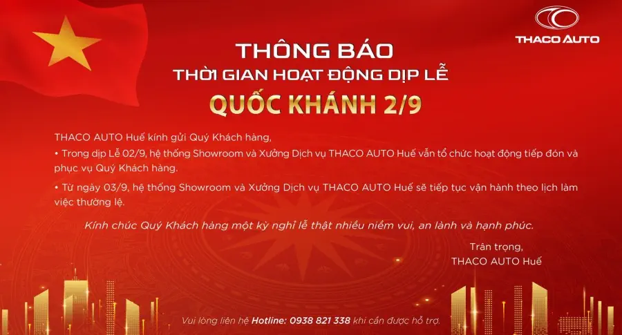 THÔNG BÁO THỜI GIAN HOẠT ĐỘNG DỊP LỄ QUỐC KHÁNH 02/09