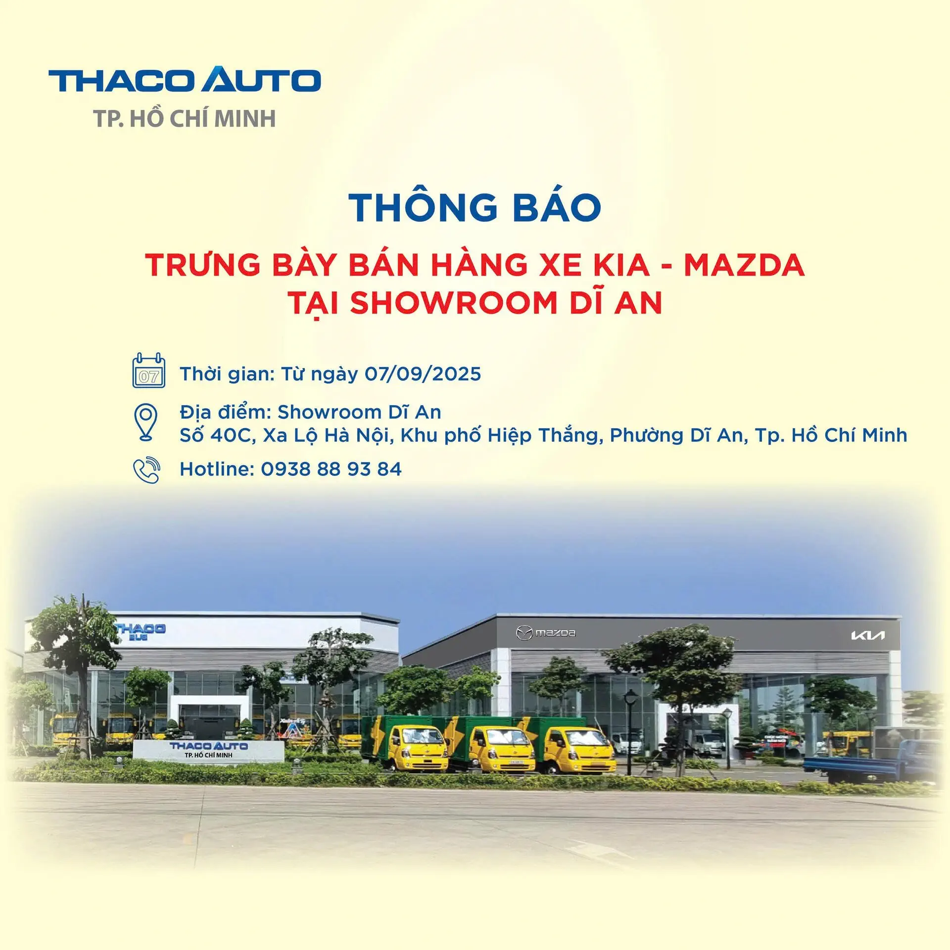 THACO AUTO TP. HCM - SHOWROOM DĨ AN CHÍNH THỨC TRƯNG BÀY & BÁN HÀNG XE KIA, MAZDA