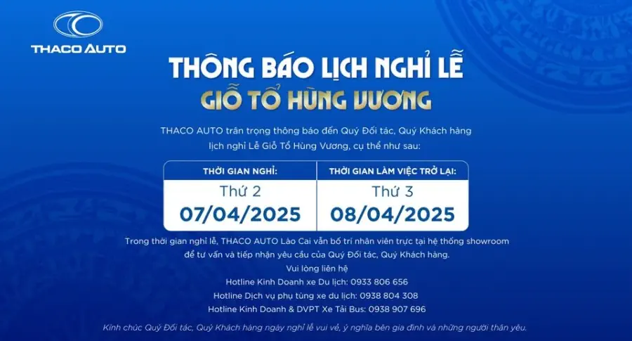 THÔNG BÁO: LỊCH NGHỈ LỄ GIỖ TỔ HÙNG VƯƠNG