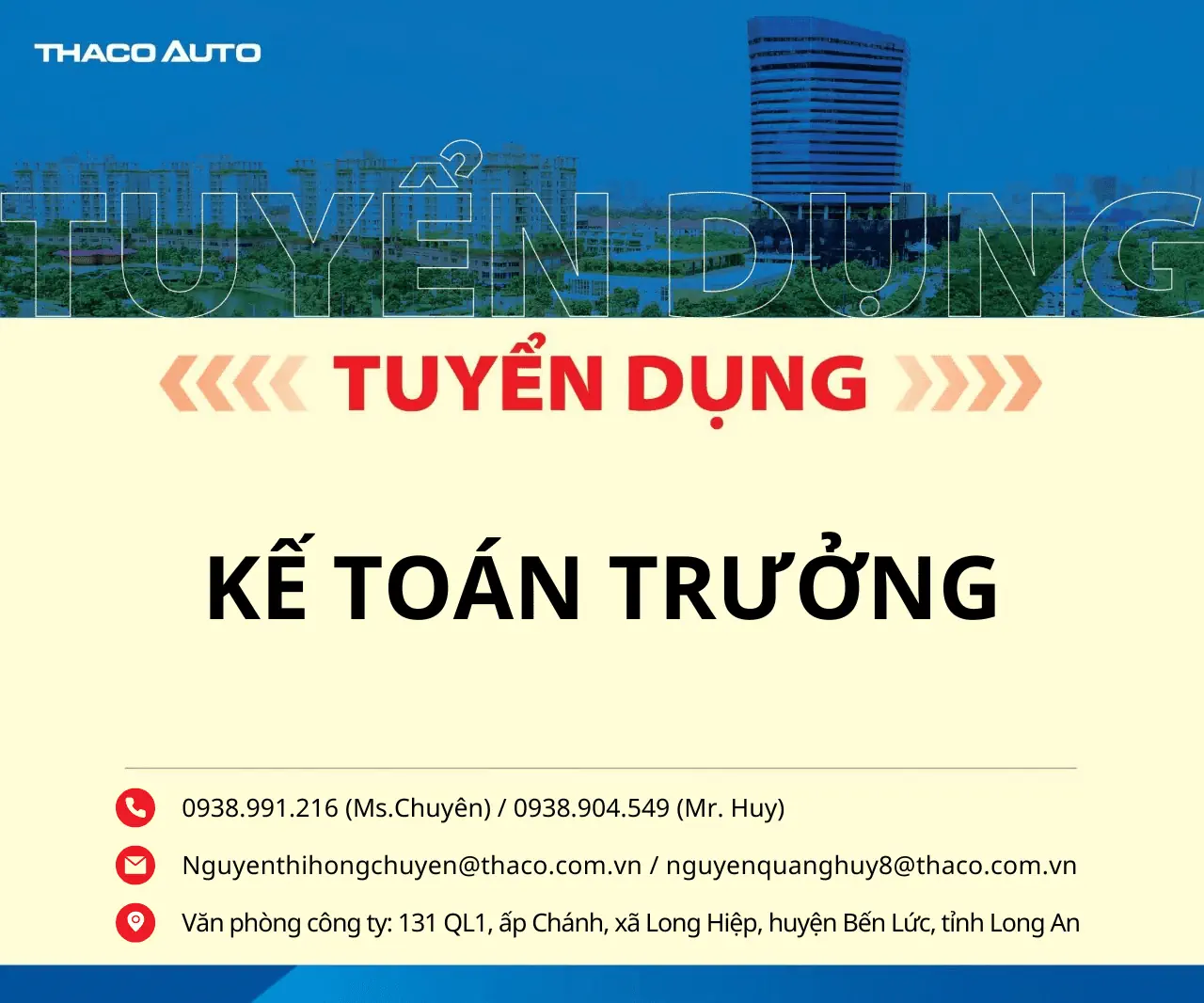 THACO AUTO LONG AN – TUYỂN DỤNG