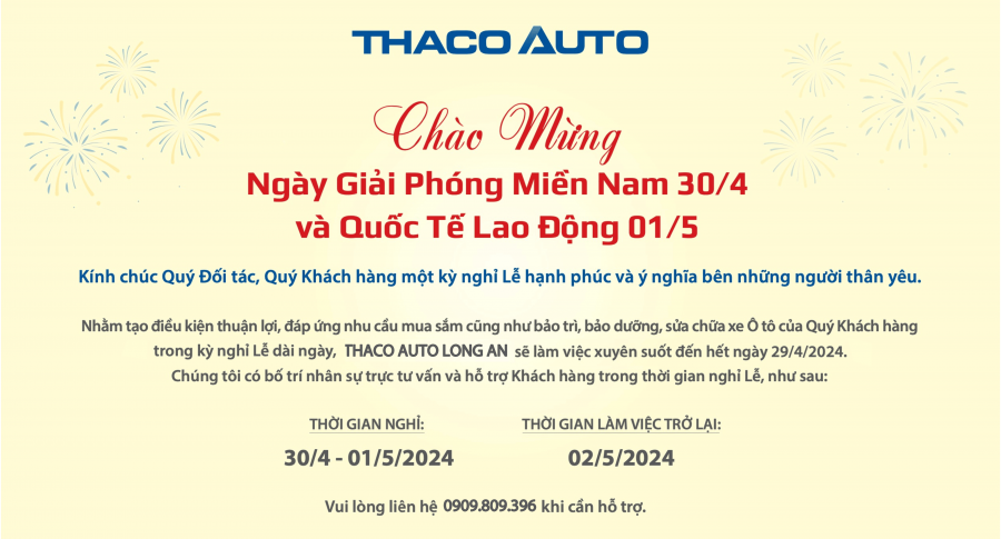 THÔNG BÁO LỊCH HOẠT ĐỘNG TRONG DỊP LỄ 30/04 - 01/05