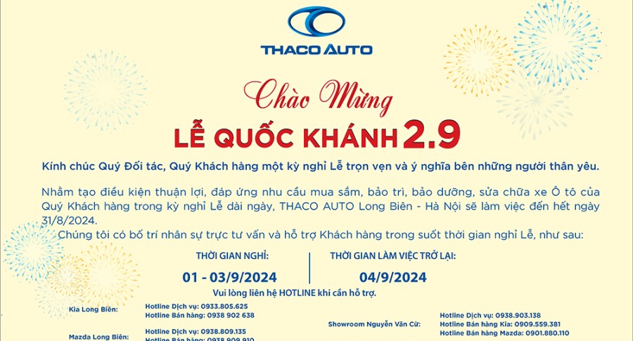 THACO AUTO Long Biên - Hà Nội chào mừng Lễ Quốc khánh 2/9