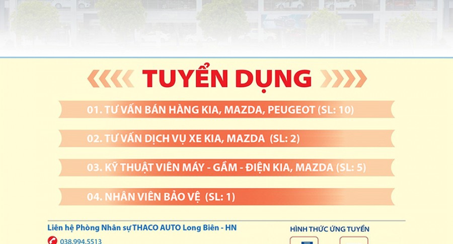 THACO AUTO Long Biên - Hà Nội tuyển dụng nhân sự tháng 6/2024