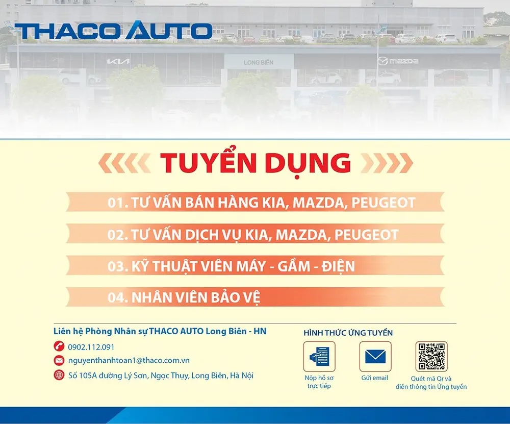 THACO AUTO Long Biên - Hà Nội tuyển dụng tháng 02/2024