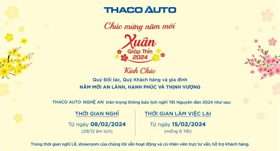 THACO AUTO NGHỆ AN THÔNG BÁO LỊCH NGHỈ TẾT