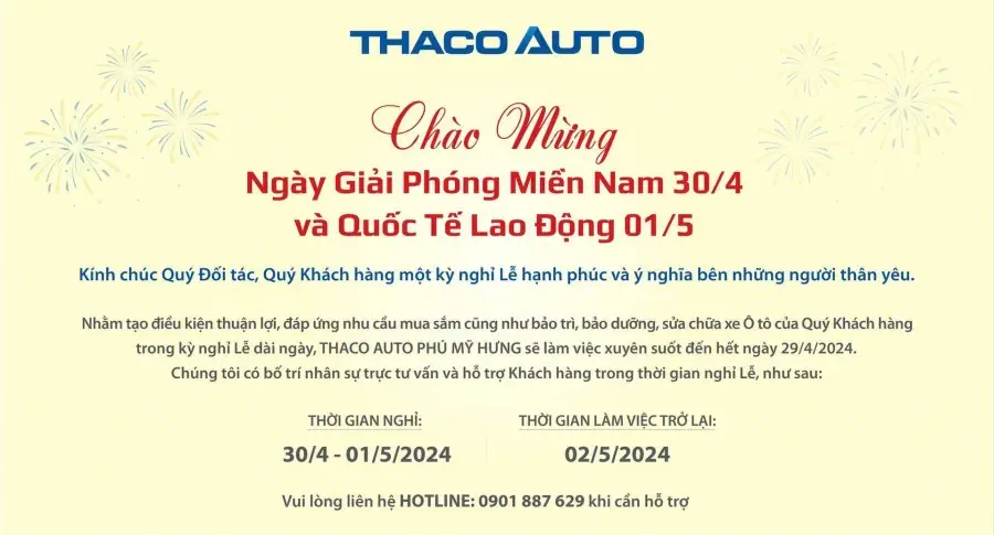 THÔNG BÁO LỊCH HOẠT ĐỘNG TRONG DỊP LỄ 30/04 - 01/05