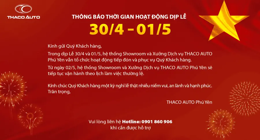 THÔNG BÁO THỜI GIAN HOẠT ĐỘNG DỊP LỄ 30/4 - 01/5