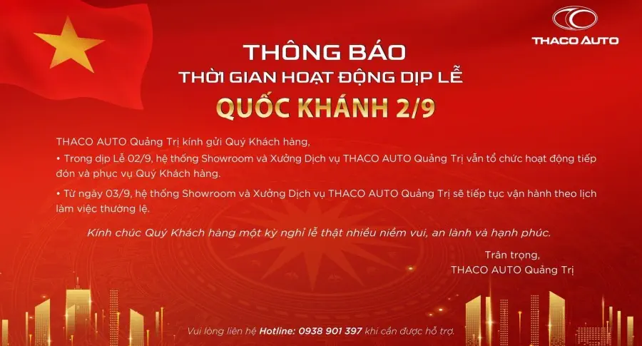 THÔNG BÁO THỜI GIAN HOẠT ĐỘNG DỊP LỄ QUỐC KHÁNH 02/09