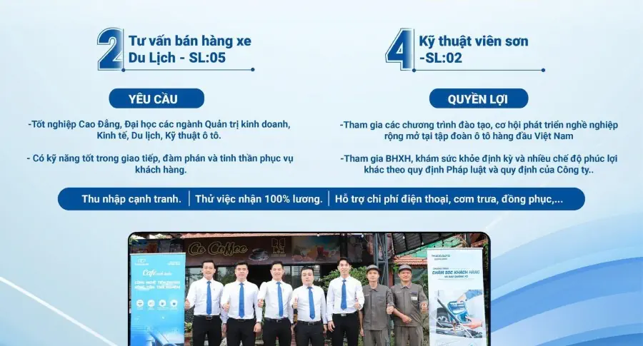 THACO AUTO QUẢNG TRỊ TUYỂN DỤNG THÁNG 07 ỨNG VIÊN ĐI LÀM NGAY
