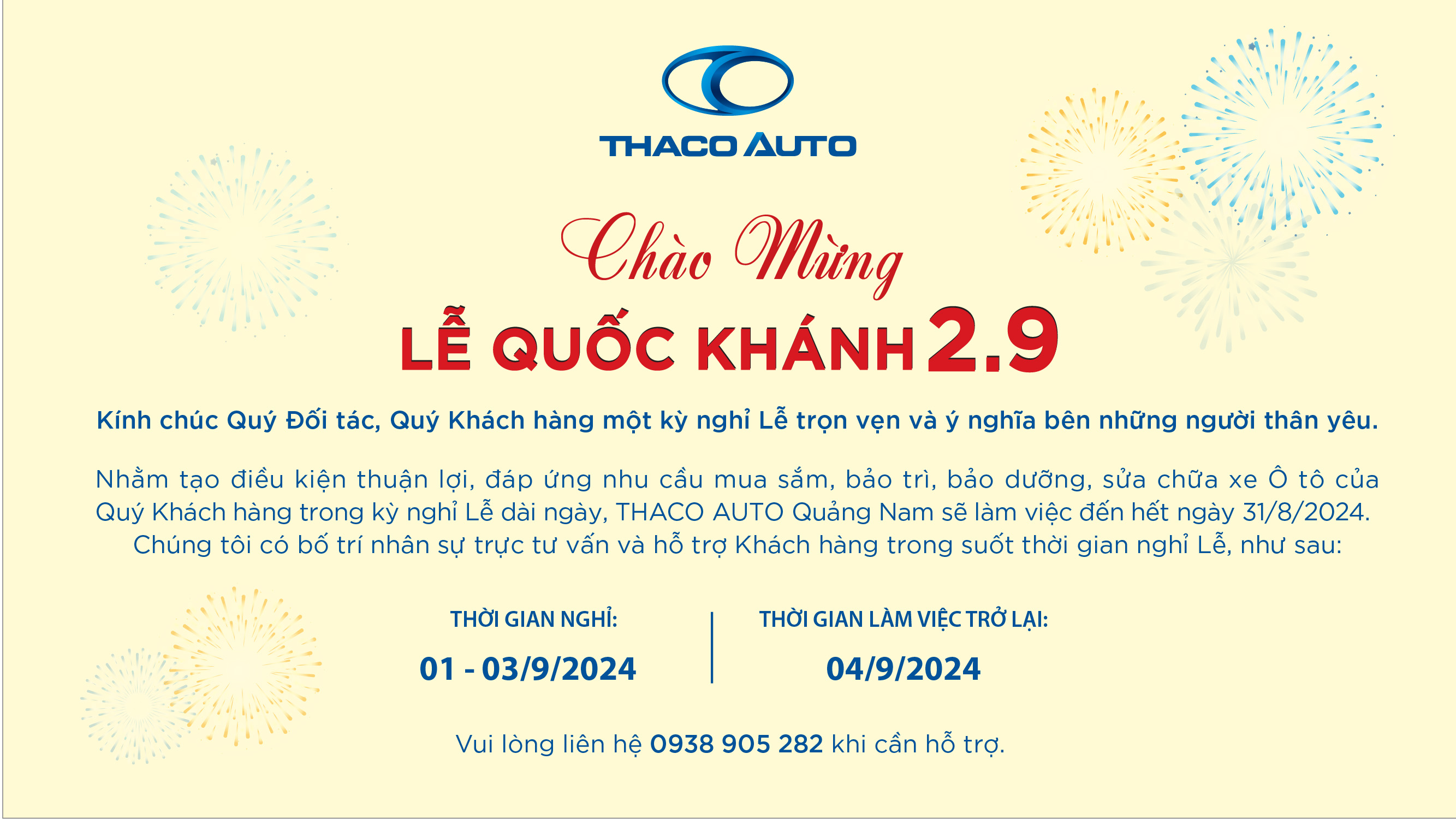 THACO AUTO QUẢNG NAM CHÀO MỪNG QUỐC KHÁNH VIỆT NAM 2/9​