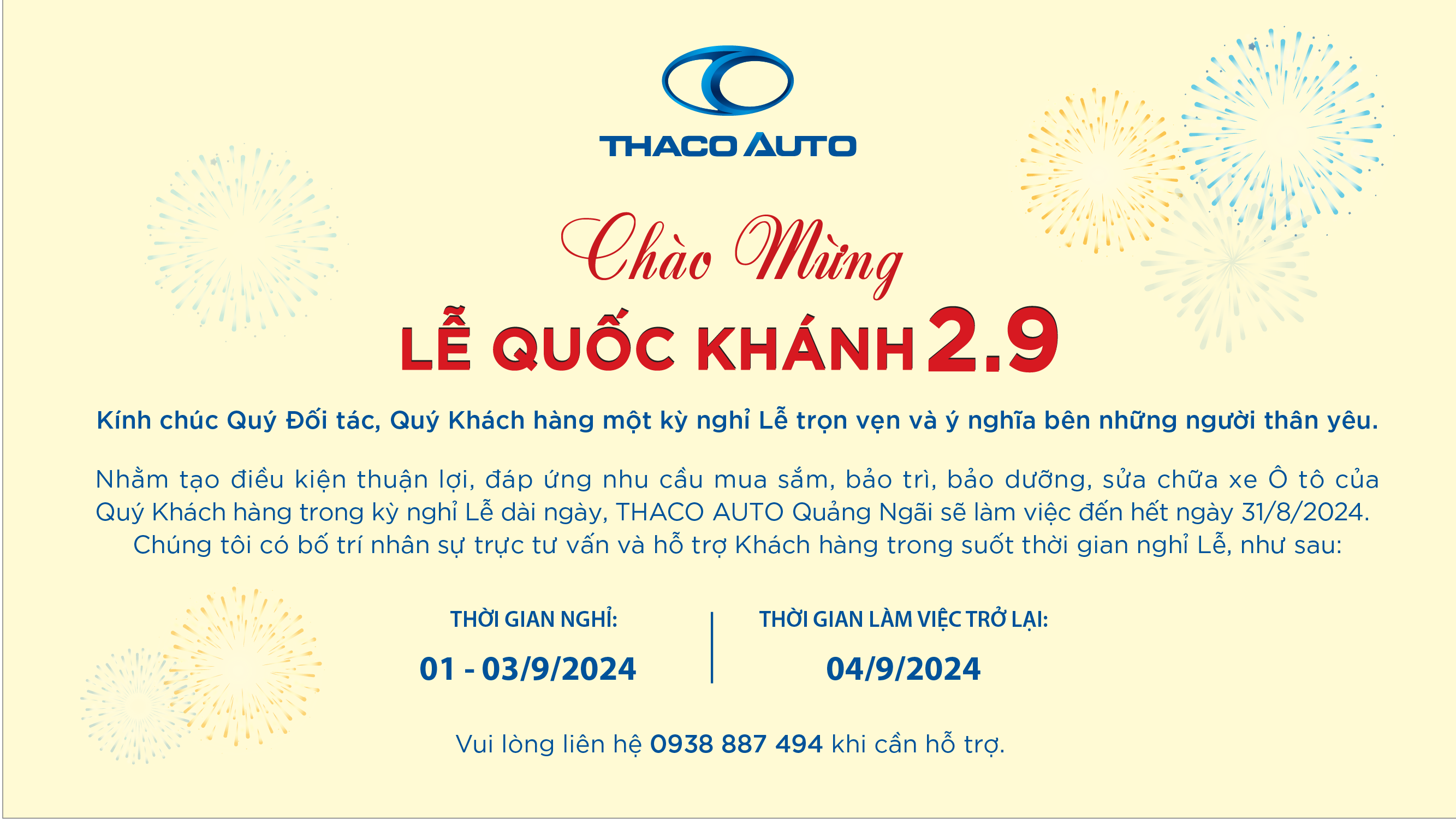 THACO AUTO QUẢNG NGÃI CHÀO MỪNG QUỐC KHÁNH VIỆT NAM 2/9​