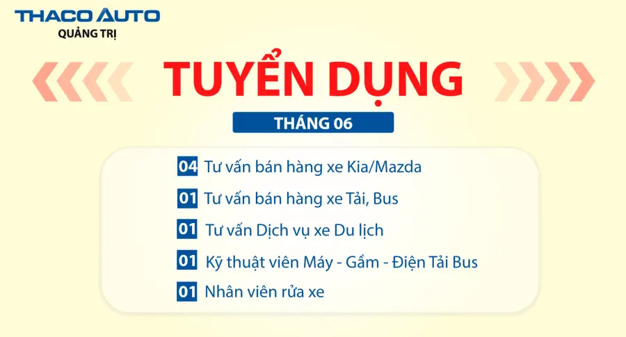 THACO AUTO Quảng Trị tuyển dụng tháng 06