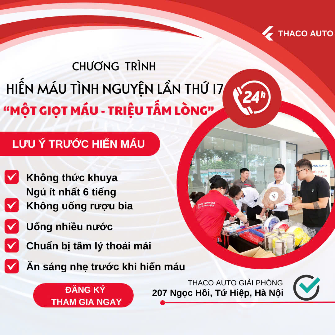 Hiến máu tình nguyện lần thứ 17 năm 2024 tại THACO AUTO TẢI BUS HÀ NỘI