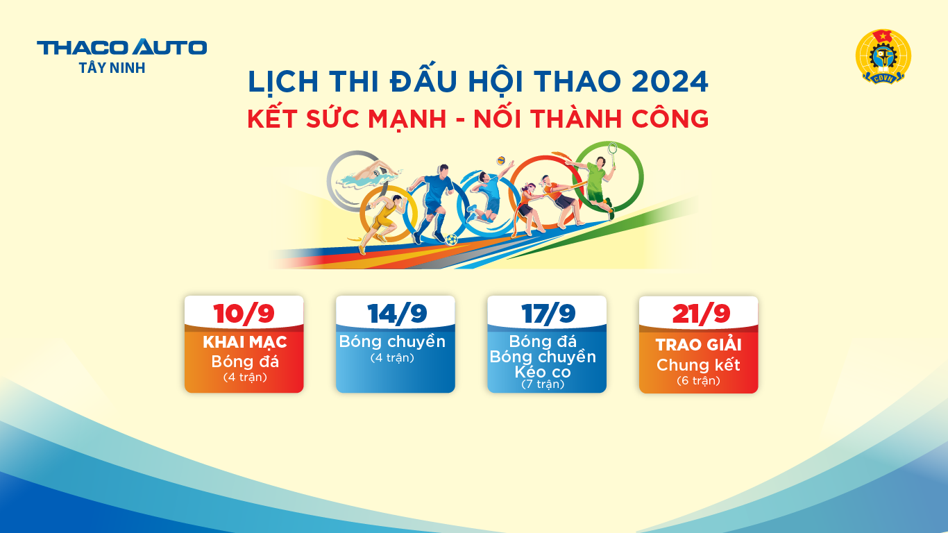 Lịch thi đấu Hội thao “Kết sức mạnh - Nối thành công” năm 2024 tại THACO AUTO Tây Ninh