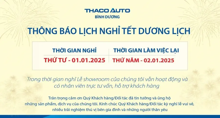 THÔNG BÁO LỊCH NGHỈ TẾT DƯƠNG LỊCH 2025