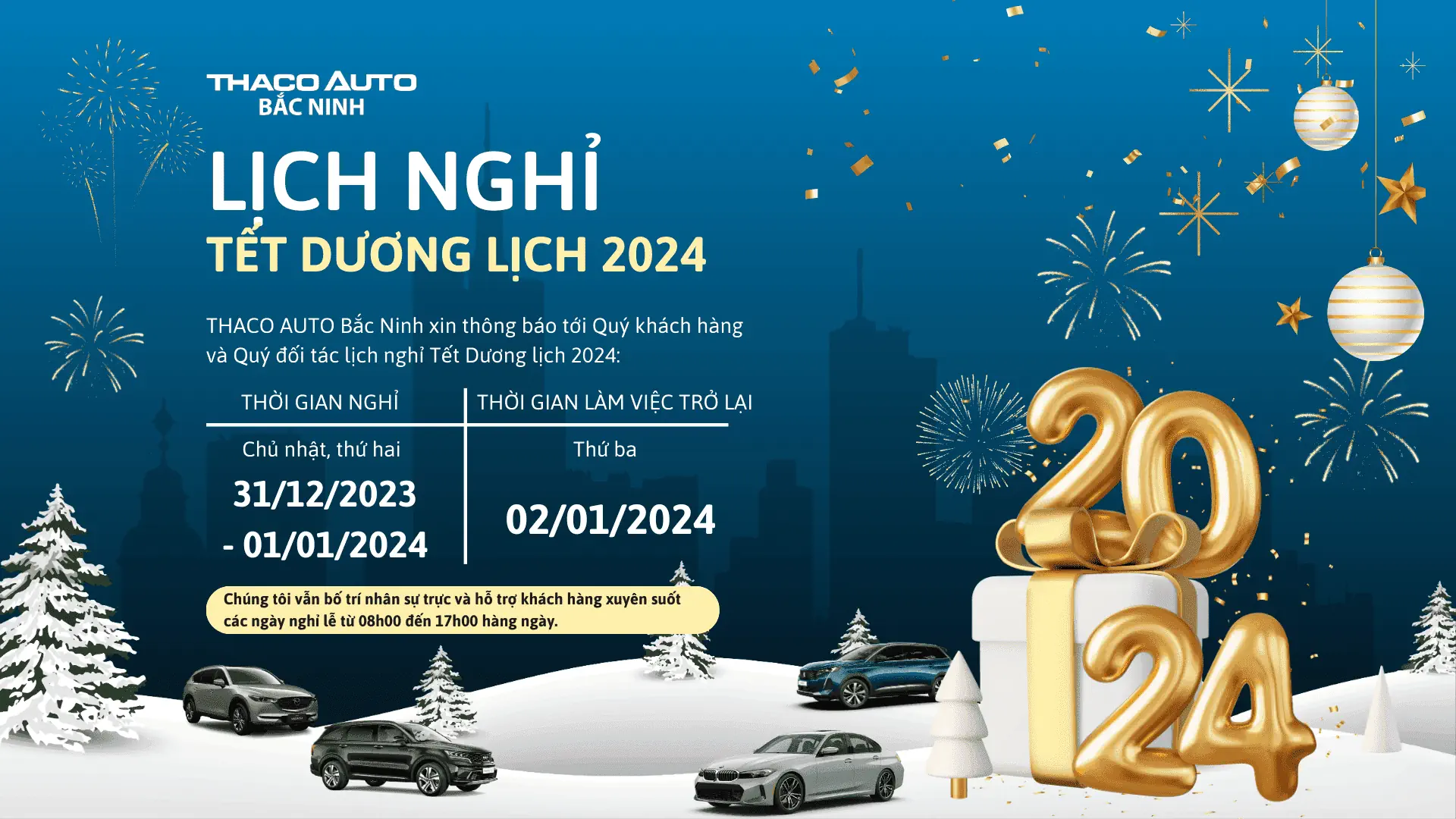 THÔNG BÁO LỊCH NGHỈ TẾT DƯƠNG LỊCH 2024