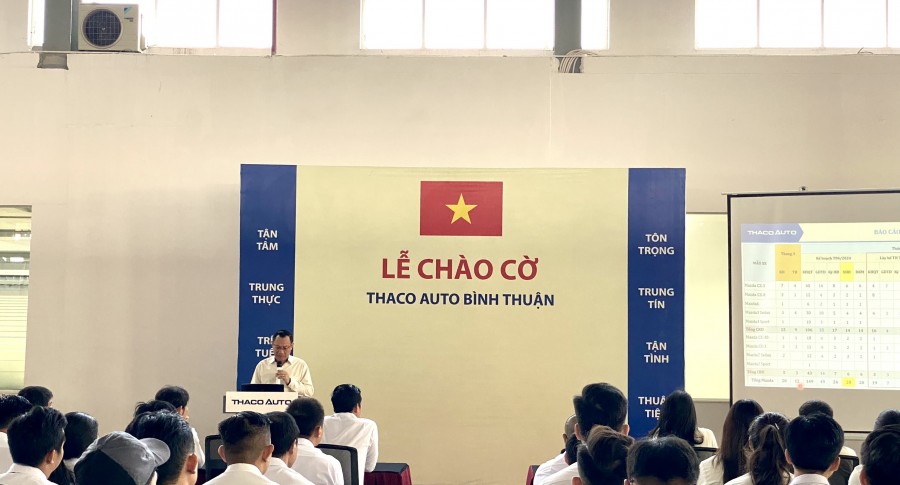 Chào cờ tháng 4/2024: THACO AUTO Bình Thuận tổng kết Quý I và triển khai công việc trọng tâm Quý II năm 2024