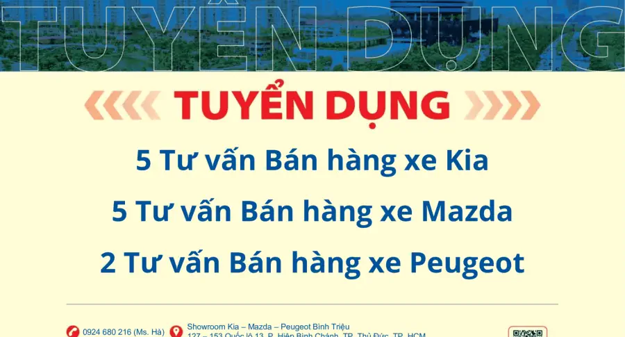 THACO AUTO Bình Triệu tuyển dụng Tư vấn bán hàng xe Kia - Mazda - Peugeot tháng 03/2024