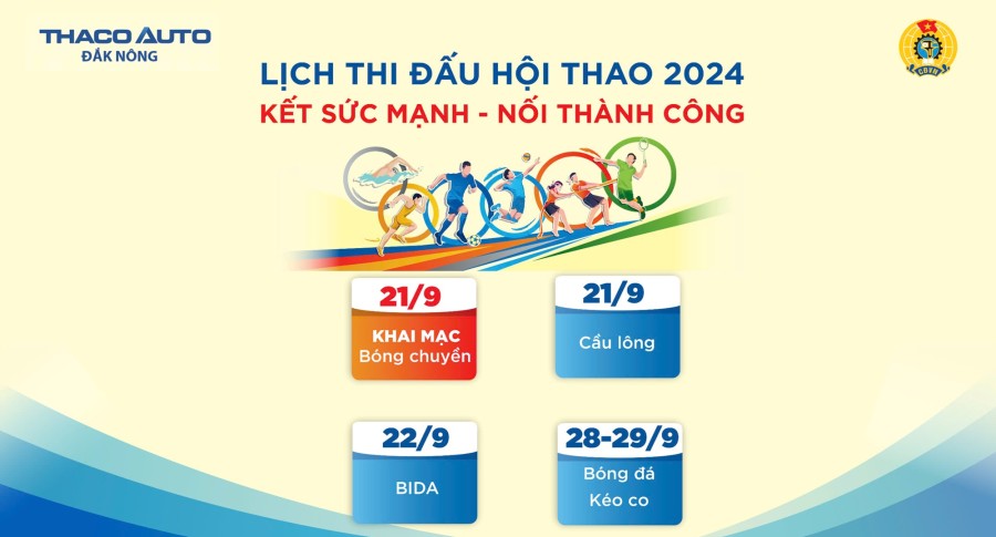 Lịch thi đấu Hội thao “Kết sức mạnh - Nối thành công” năm 2024 tại THACO AUTO Đắk Nông