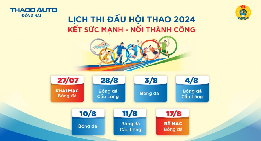 Lịch thi đấu Hội thao “Kết sức mạnh - Nối thành công” năm 2024 tại THACO AUTO Đồng Nai