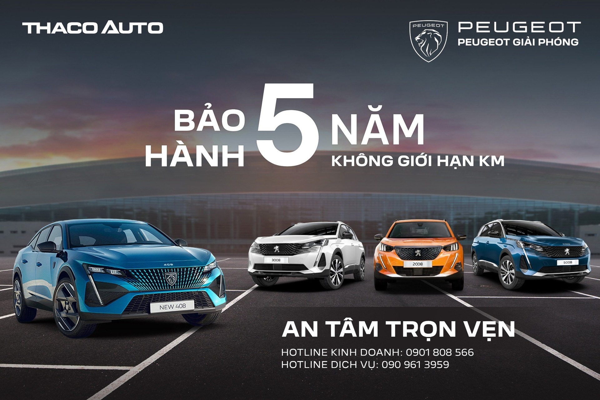 THACO AUTO áp dụng chính sách bảo hành “5 NĂM KHÔNG GIỚI HẠN KILOMET” cho xe Peugeot